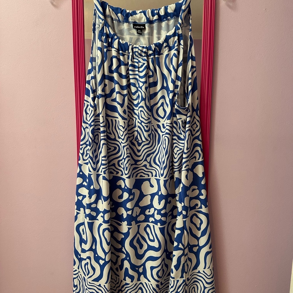 blue and white  dress , size XL Rafaela . 34 “ from strap to bottom of dress ,